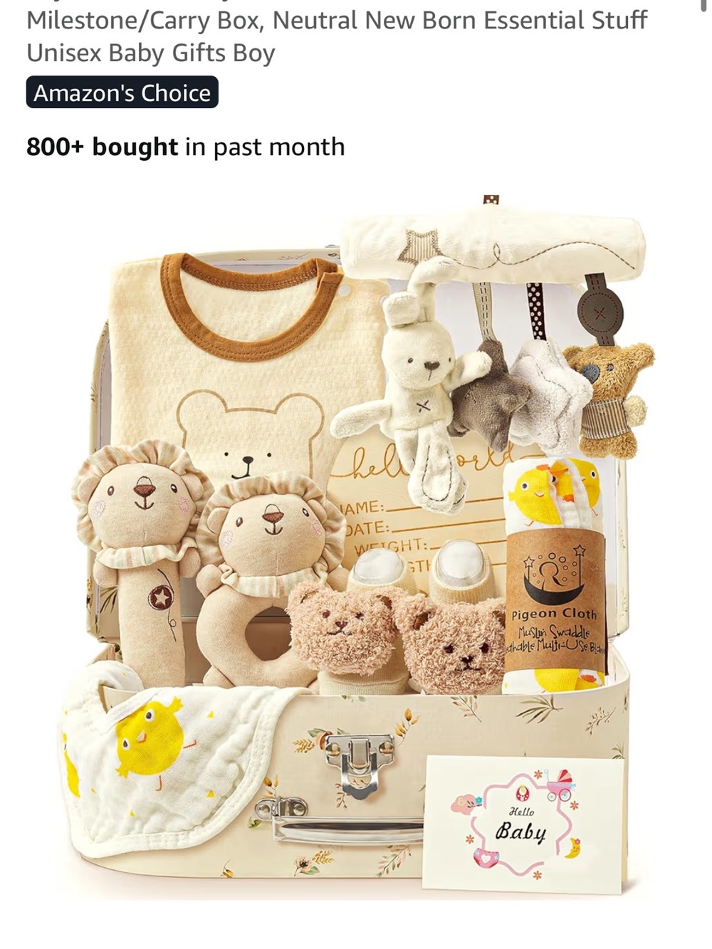 Neutral Baby Gift Set with Plush Toys and Bib